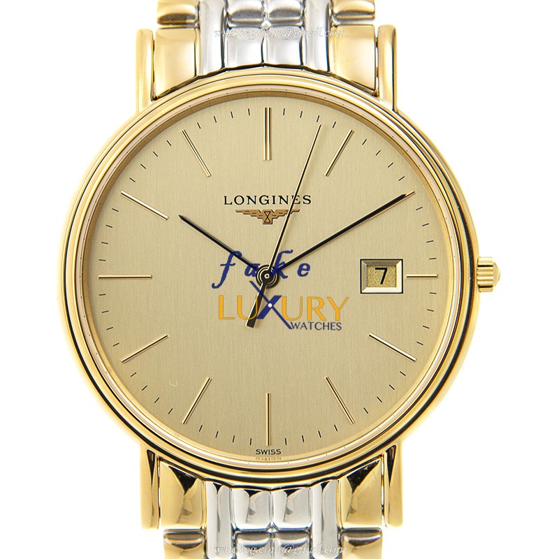 Longines L4.790.2.32.7 PRESENCE Replica Watch, Gold Dial, Quartz Movement, Steel & Gold Case