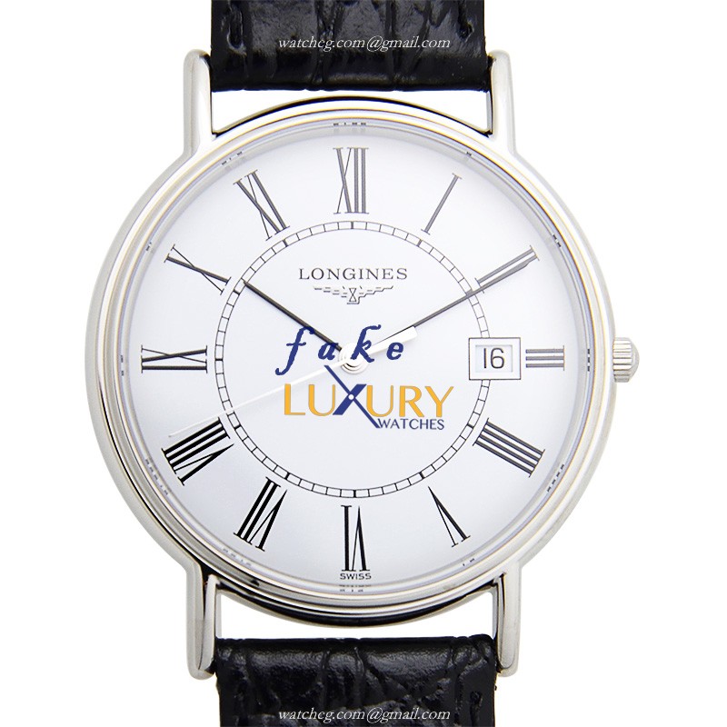 Longines L4.790.4.11.2 PRESENCE Quartz | Stainless Steel | Alligator Black | 38mm White Dial