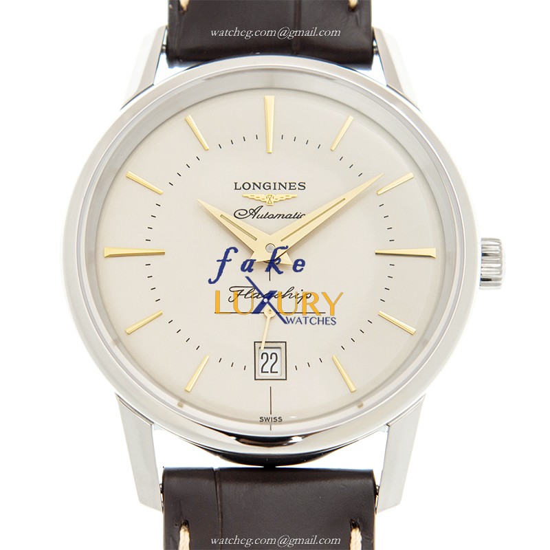 Longines L4.795.4.78.2 Heritage Replica Watch, Automatic, Silver Dial, Steel Case, Brown Alligator