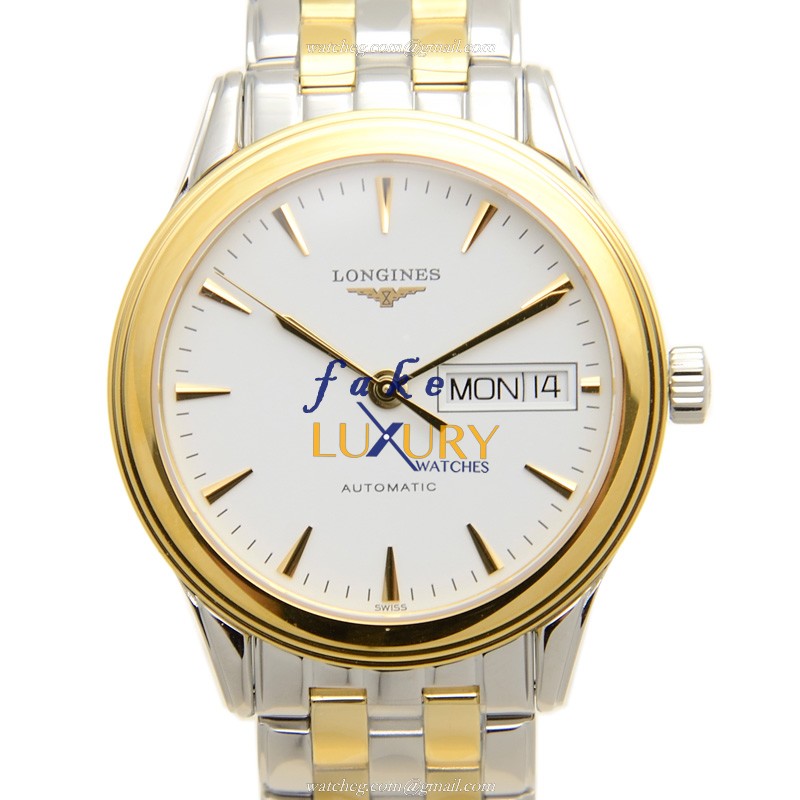 Longines L4.799.3.22.7 FLAGSHIP Replica Watch, White Dial, PVD Gold Case, Automatic