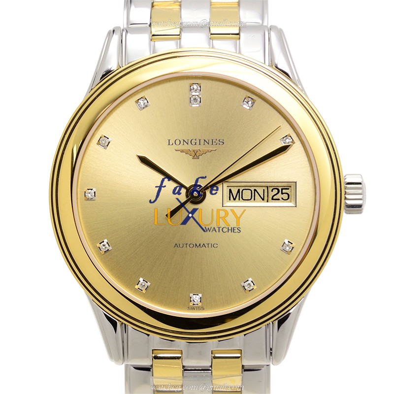Longines L4.799.3.37.7 FLAGSHIP Automatic 18kt Gold & Steel Replica Watch - 36mm Gold Dial, Silver