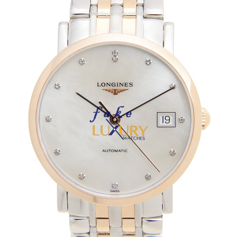 Longines L4.809.5.87.7 Elegant Replica Watch, Automatic Movement, White Mother of Pearl Dial