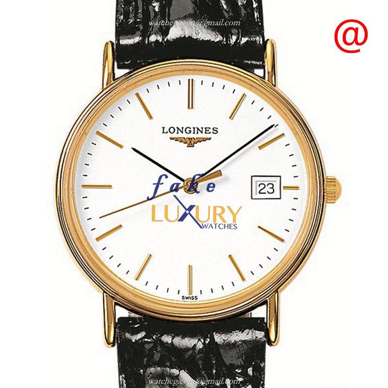Longines L4.819.2.12.2 Presence Replica Watch, Quartz Movement, PVD Gold Case, White Dial