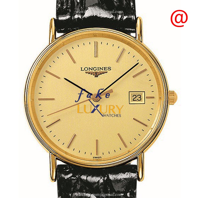 Longines L4.819.2.32.2 PRESENCE - Replica Watch - Quartz - PVD Gold Case - Gold Dial - Black
