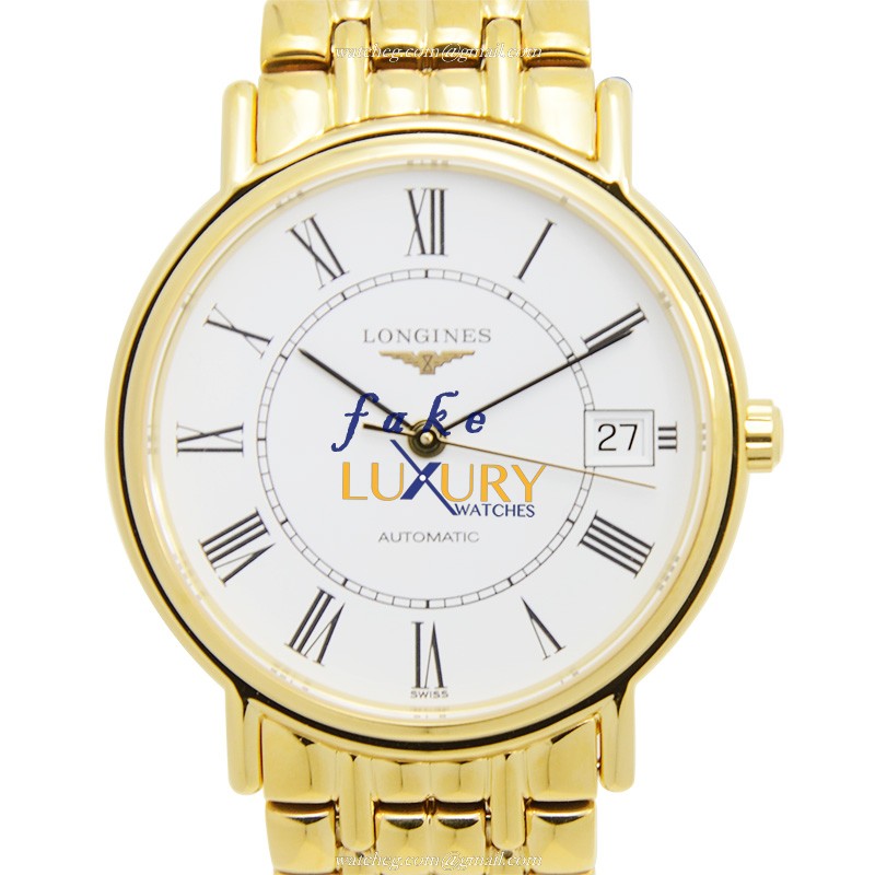 Longines L4.821.2.11.8 Replica Watch Automatic White Dial PVD Gold Case Gold Strap