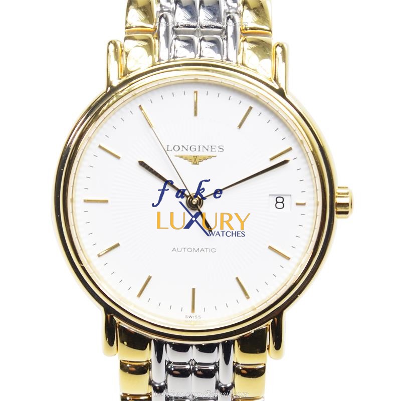 Longines L4.821.2.18.7 PRESENCE Automatic PVD Gold White Dial Silver Strap Replica Watch