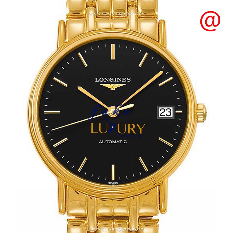 Longines L4.821.2.52.8 Replica Watch, 34mm PVD Gold Case, Black Dial, Automatic Movement