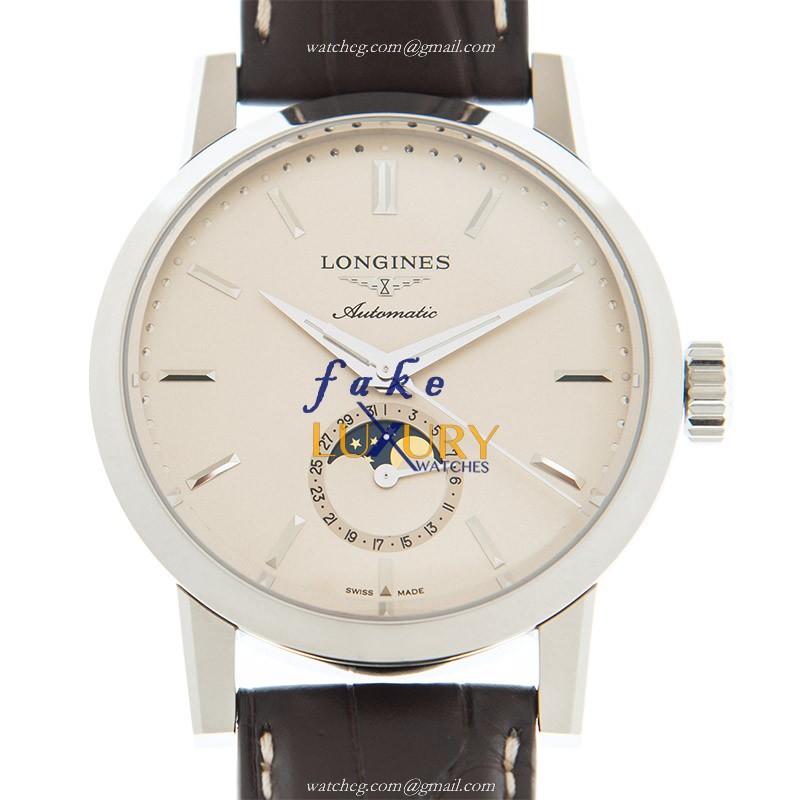 Longines L4.826.4.92.2 Replica Watch, Automatic, 40mm, Beige Dial, Steel Case, Brown Cowhide Strap - Luxury Replica Watch