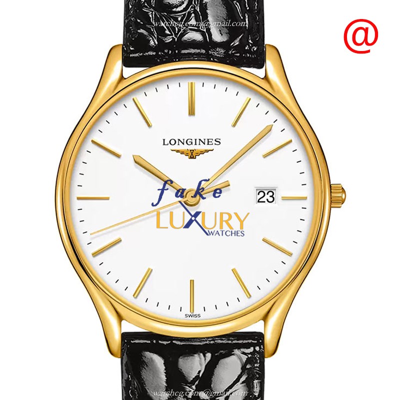 Longines L4.859.2.12.2 Replica Watch - Quartz PVD Gold Case - White Dial - Leather Strap
