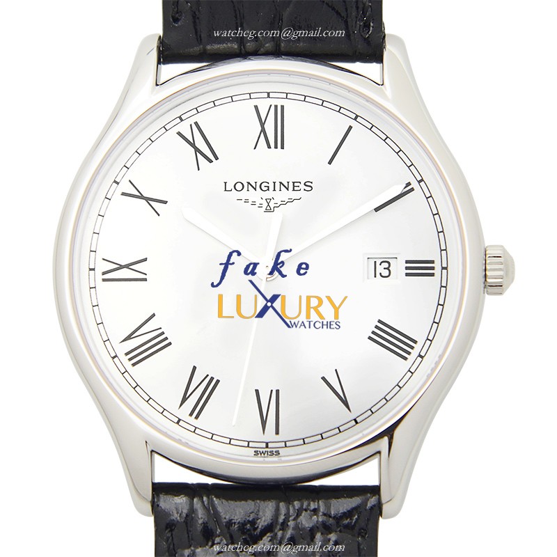Longines L4.859.4.11.2 Quartz Stainless Steel Replica Watch, 38.5mm White Dial, Leather Strap