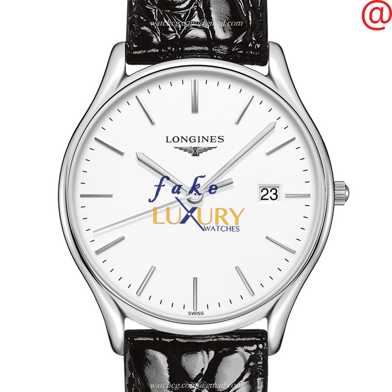 Longines L4.859.4.12.2 Lyre Replica Watch, Quartz Movement, White Dial, Steel Case, Black Alligator