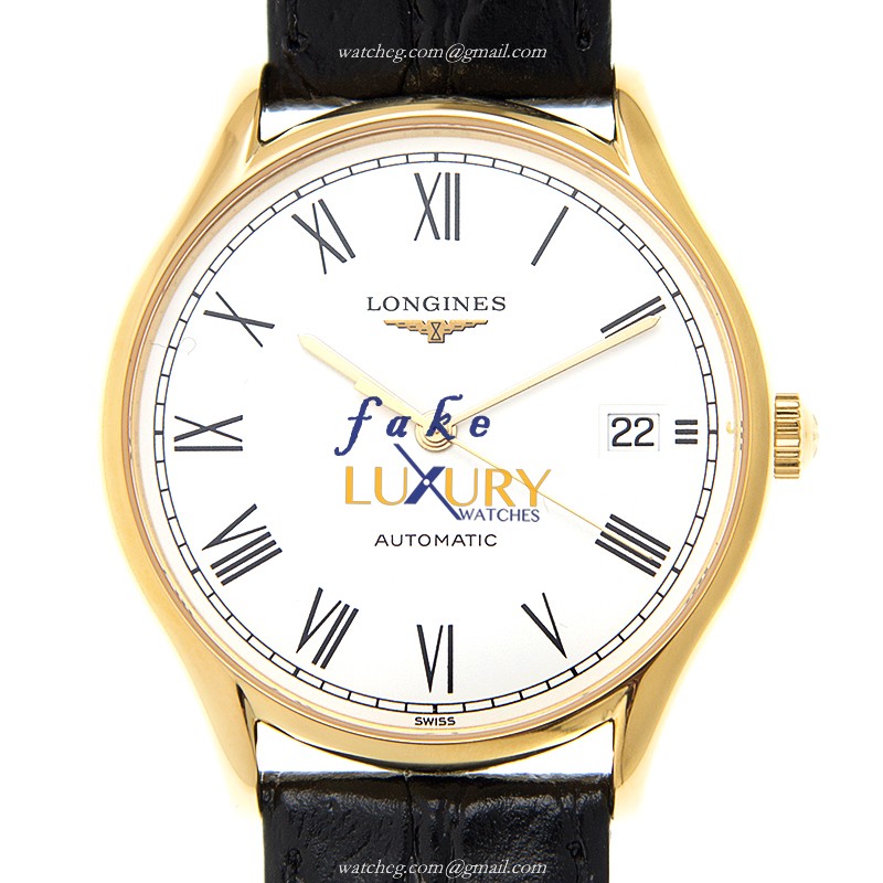 Longines L4.860.2.11.2 Lyre Replica Watch, Automatic, White Dial, Gold-Plated Steel Case, Black