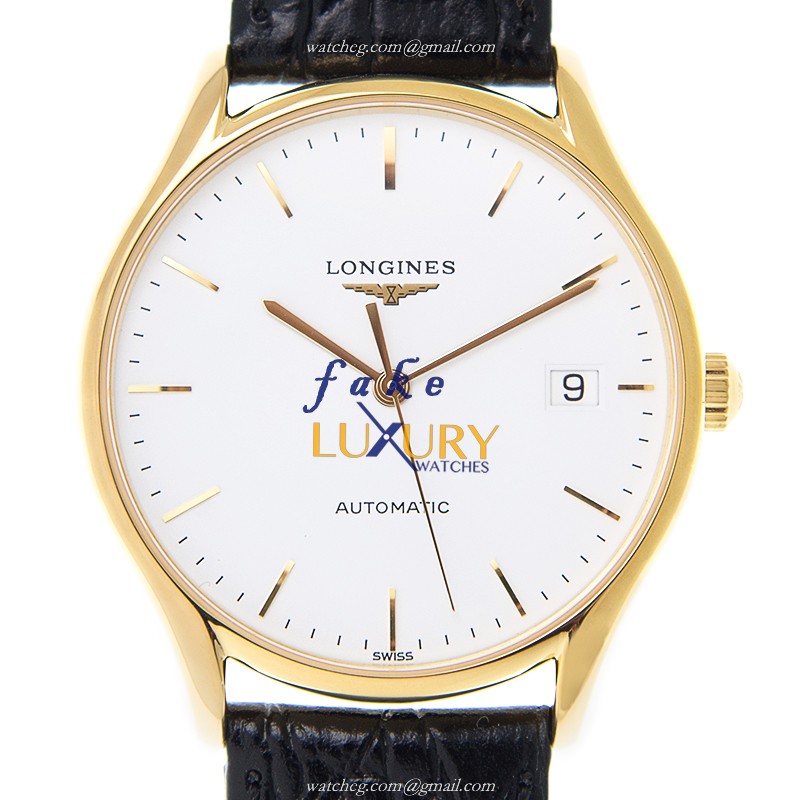 Longines L4.860.2.12.2 Automatic Gold-Plated Stainless Steel Replica Watch - White Dial & Alligator