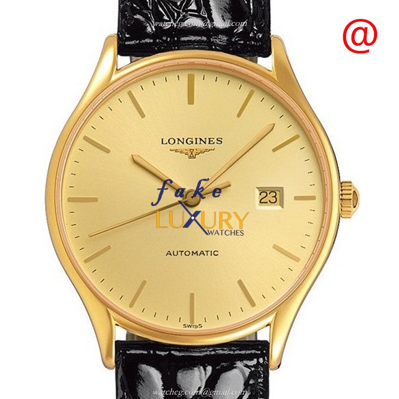 Longines L4.860.2.32.2 Lyre Automatic Replica Watch, PVD Gold Case, Gold Dial, Black Leather