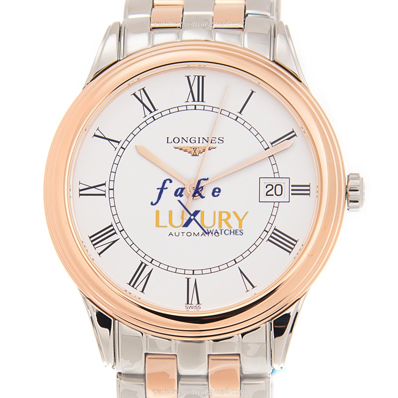Longines L4.874.3.91.7 FLAGSHIP Replica Watch, Automatic, White Dial, Rose Gold & Steel - Luxury Replica Watch