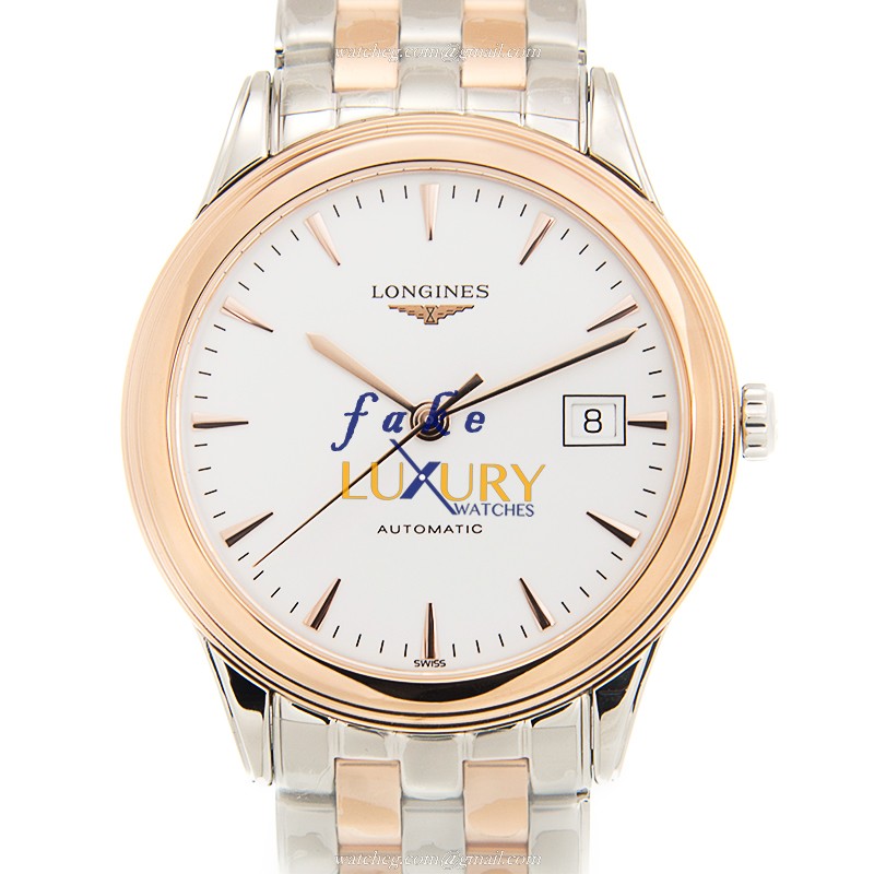 Longines L4.874.3.92.7 FLAGSHIP Replica Watch, Automatic, White Dial, Rose Gold & Steel - Luxury Replica Watch
