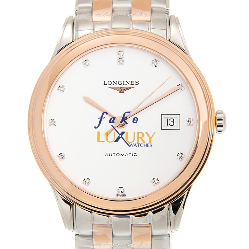 Longines L4.874.3.99.7 FLAGSHIP Automatic 18kt Rose Gold & Steel Replica Watch | 38.5mm White Dial - Luxury Replica Watch