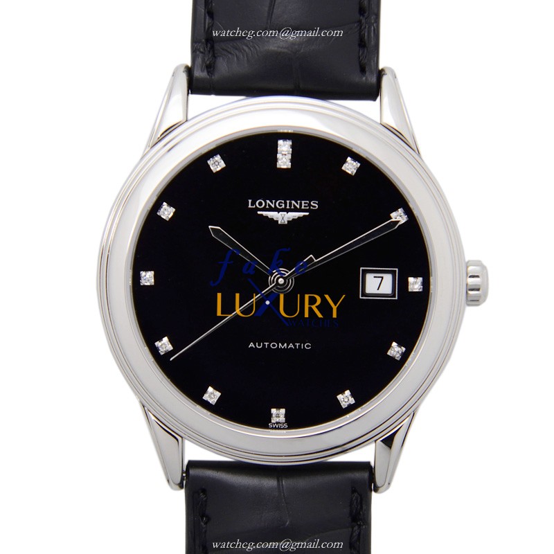 Longines L4.874.4.57.2 FLAGSHIP Replica Watch, Automatic Movement, Black Dial, Steel Case