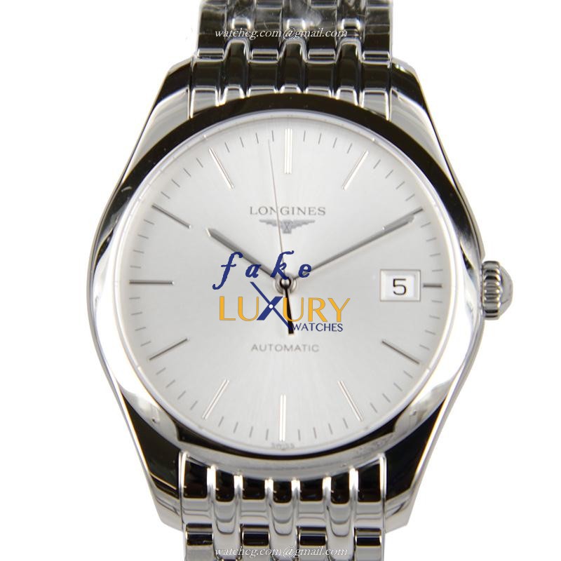 Longines L4.898.4.72.6 Elegant Series Replica Watch, Silver Dial, Gold Steel Bracelet, Automatic