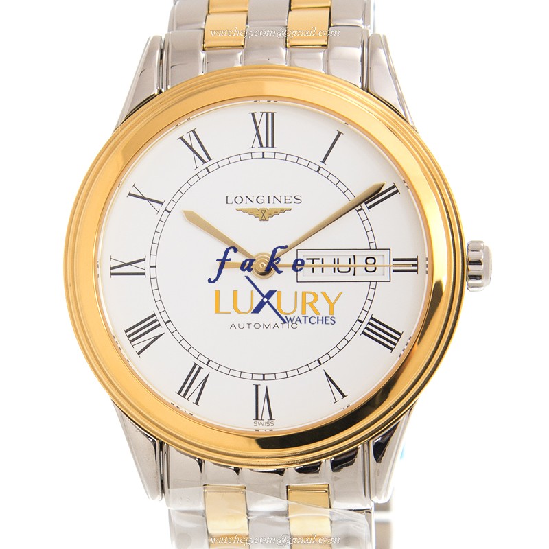 Longines L4.899.3.21.7 Replica Watch With Automatic Movement, White Dial, Gold Silver Strap