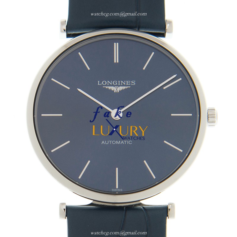 Longines L4.908.4.95.2 Replica Watch - Swiss Quartz, 35mm Steel Case, Dark Blue Dial & Leather Strap - Luxury Replica Watch