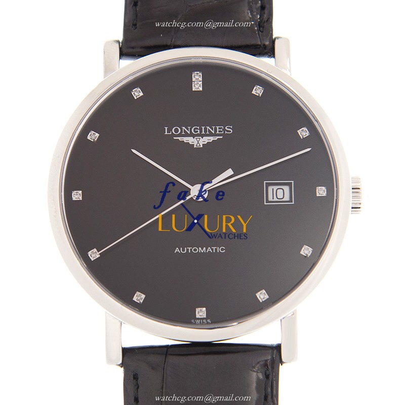 Longines L4.910.4.57.2 Lyre Replica Watch, Automatic, Black Dial, Steel Case, Leather Strap