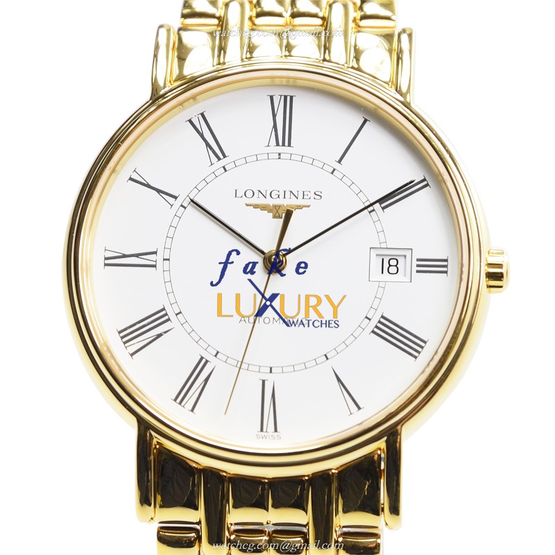 Longines L4.921.2.11.8 Replica Watch, White Dial, PVD Gold Case, Automatic Movement