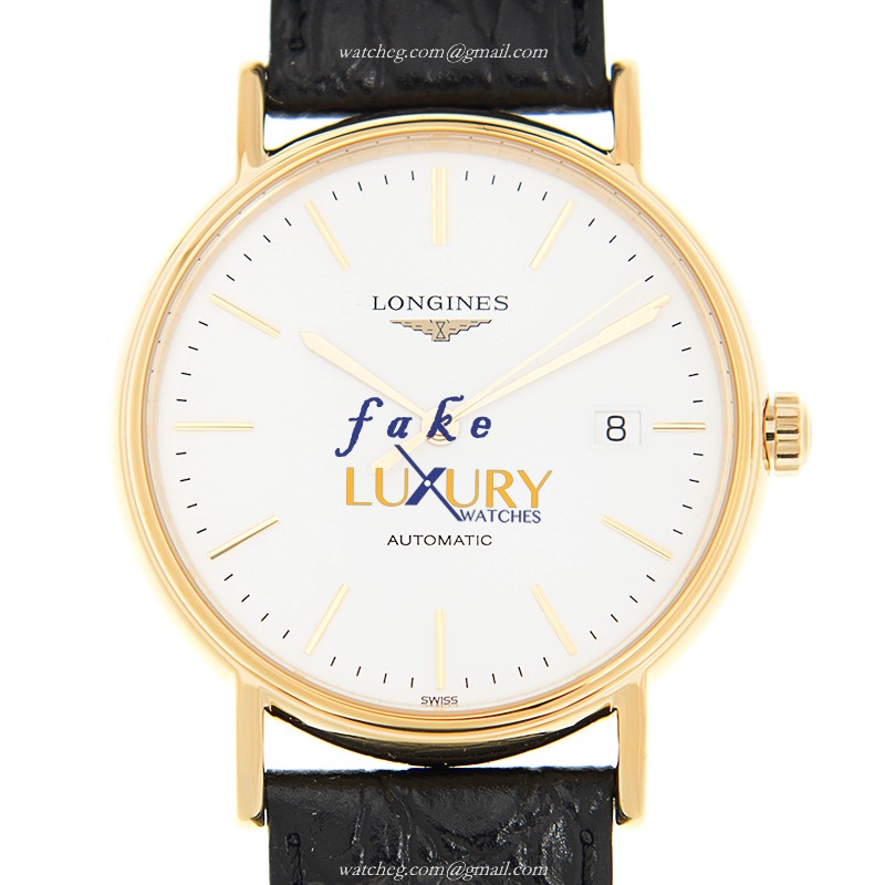 Longines L4.921.2.12.2 Replica Watch Automatic Movement PVD Gold Case White Dial Alligator Strap - Luxury Replica Watch