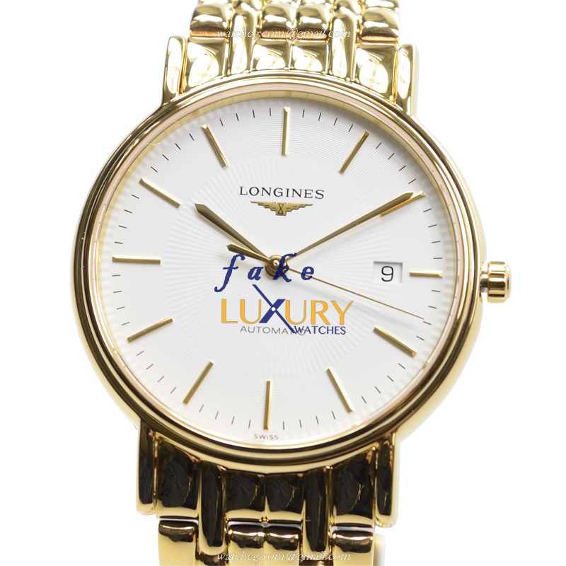 Longines L4.921.2.18.8 Replica Watch, Automatic Movement, White Dial, PVD Gold Case