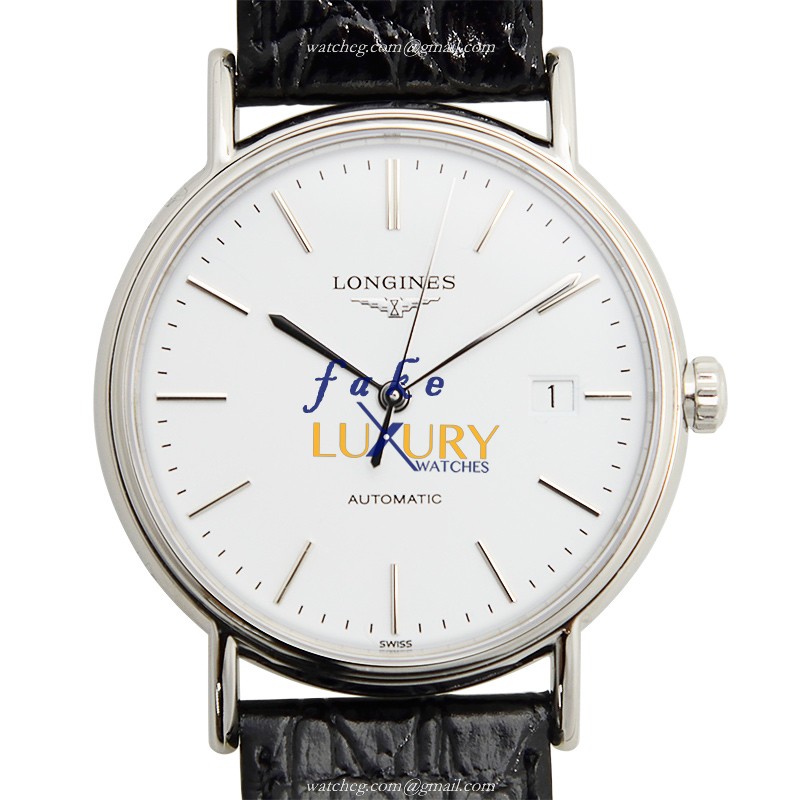 Longines L4.921.4.12.2 PRESENCE Replica Watch With Automatic Movement White Dial Black Leather