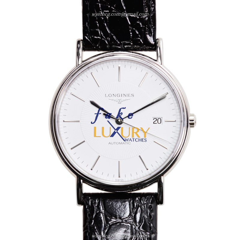 Longines L4.921.4.18.2 PRESENCE Automatic Stainless Steel Watch, Replica, White Dial, Leather - Luxury Replica Watch