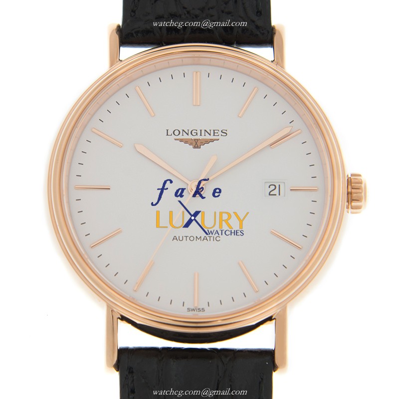 Longines L4.922.1.12.2 PRESENCE Auto 18kt Rose Gold Replica Watch, Swiss Movement, White Dial