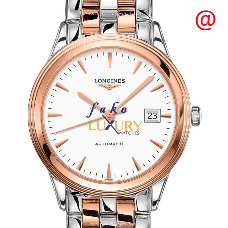 Longines L4.974.3.92.7 FLAGSHIP Replica Watch, Automatic, White Dial, Rose Gold & Steel Case - Luxury Replica Watch