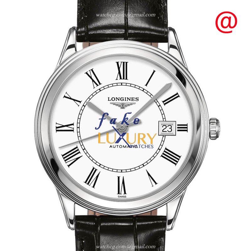 Longines L4.974.4.21.2 Flagship Automatic White Dial Replica Watch, Steel Case, Alligator Strap