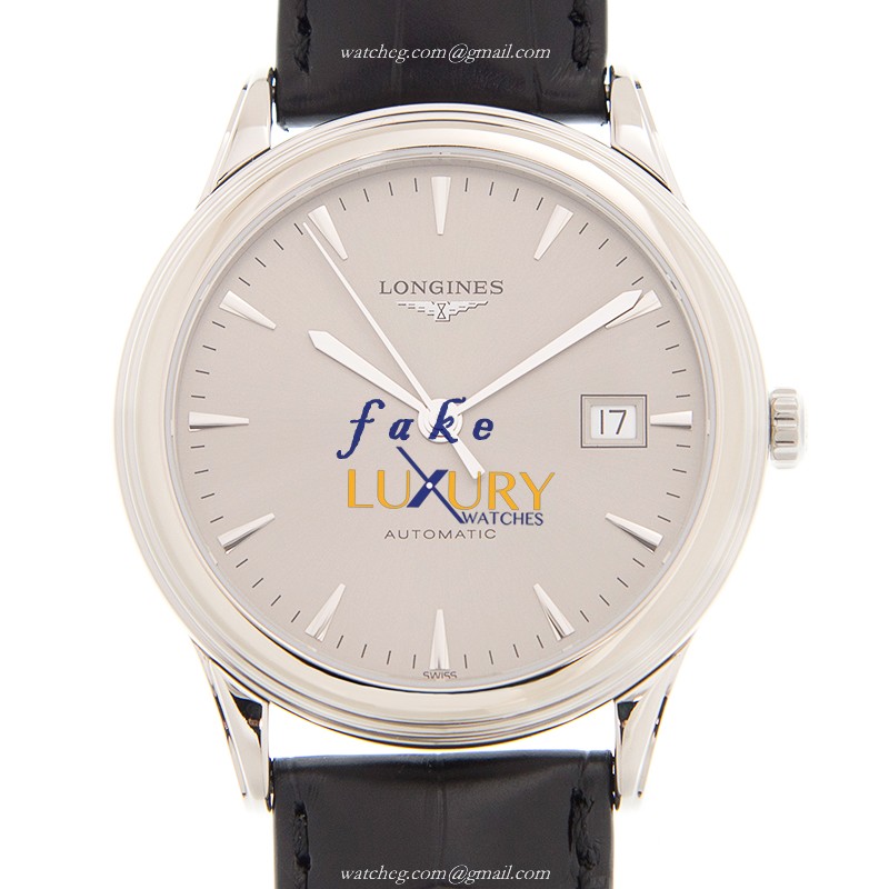 Longines L4.974.4.72.2 FLAGSHIP Automatic Stainless Steel Replica Watch, Gray Dial, Black Alligator - Luxury Replica Watch