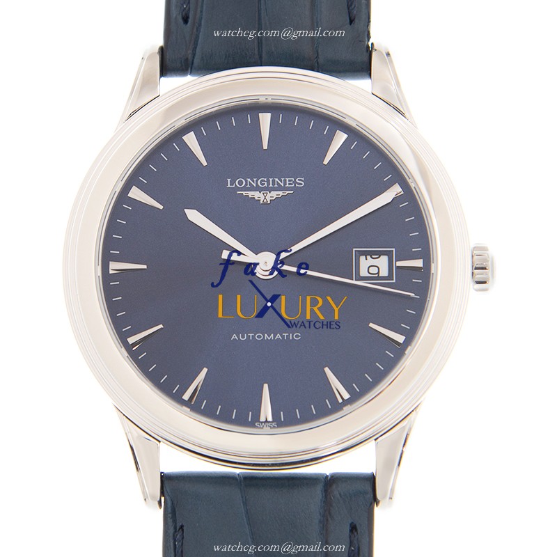 Longines L4.974.4.92.2 Replica Watch, Blue Dial, Steel Case, Leather Strap, Automatic