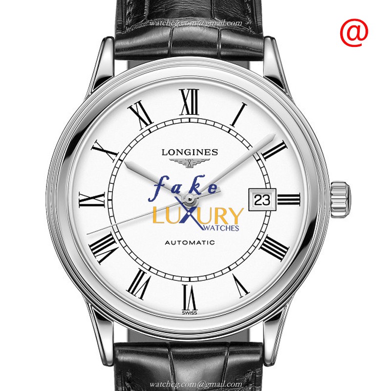 Longines FLAGSHIP L4.984.4.21.2 Replica Watch With Automatic Movement, White Dial, Black Leather - Luxury Replica Watch