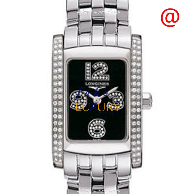 Longines L5.155.0.51.6 DOLCE VITA Quartz Replica Watch, Stainless Steel Case, Black Dial, Silver
