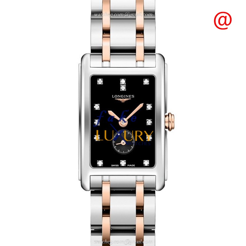 Longines L5.255.5.57.7 Replica Watch, Quartz, Black Dial, Rose Gold & Steel Strap, 20.5mm