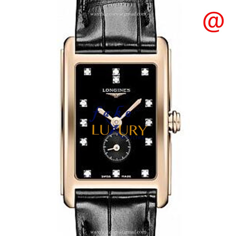 Longines L5.255.8.57.0 Dolce Vita Replica Watch, 18kt Rose Gold Case, Black Dial, Quartz Movement