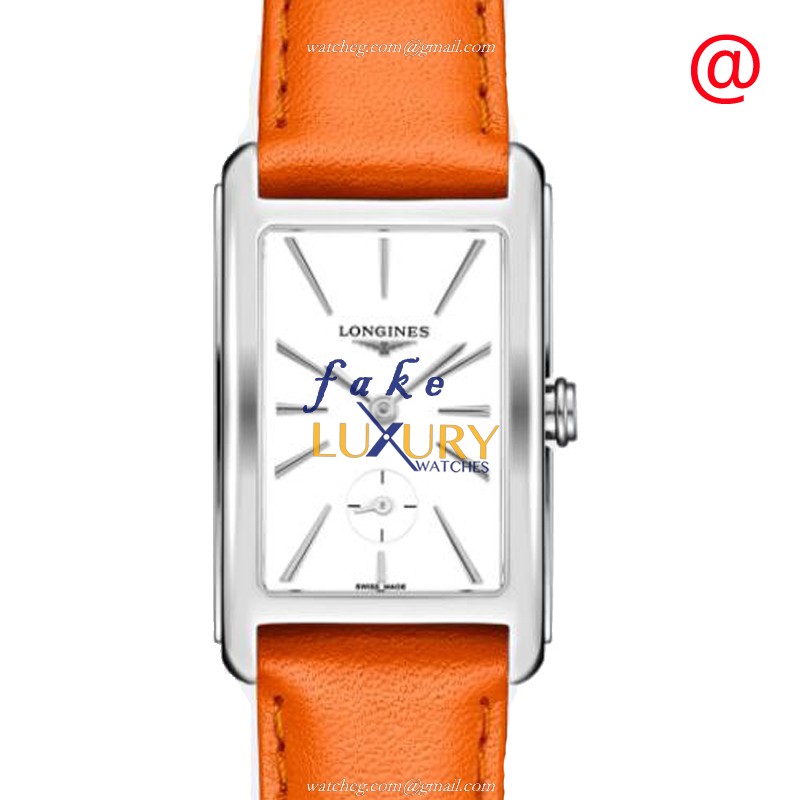 Longines L5.512.4.11.8 Dolce Vita Replica Watch, Silver Dial, Steel Case, Orange Leather Strap