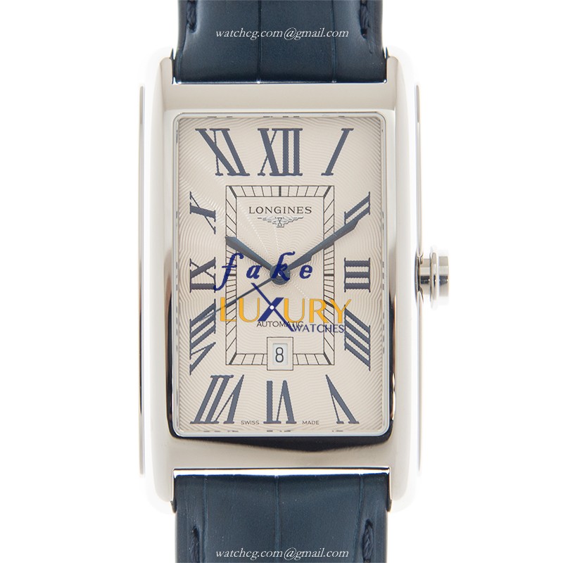 Longines L5.767.4.71.9 Replica Watch, Automatic Movement, Silver Dial, Blue Alligator Strap