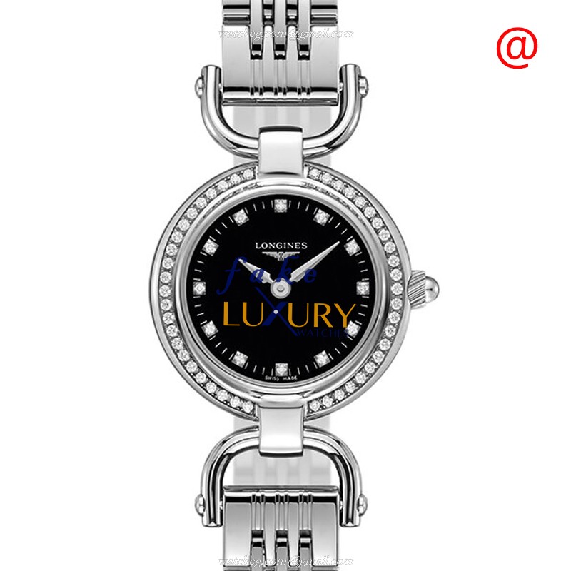 Longines L6.129.0.57.6 Replica Watch, Quartz, Black Dial, Stainless Steel & Diamonds Case, Silver - Luxury Replica Watch