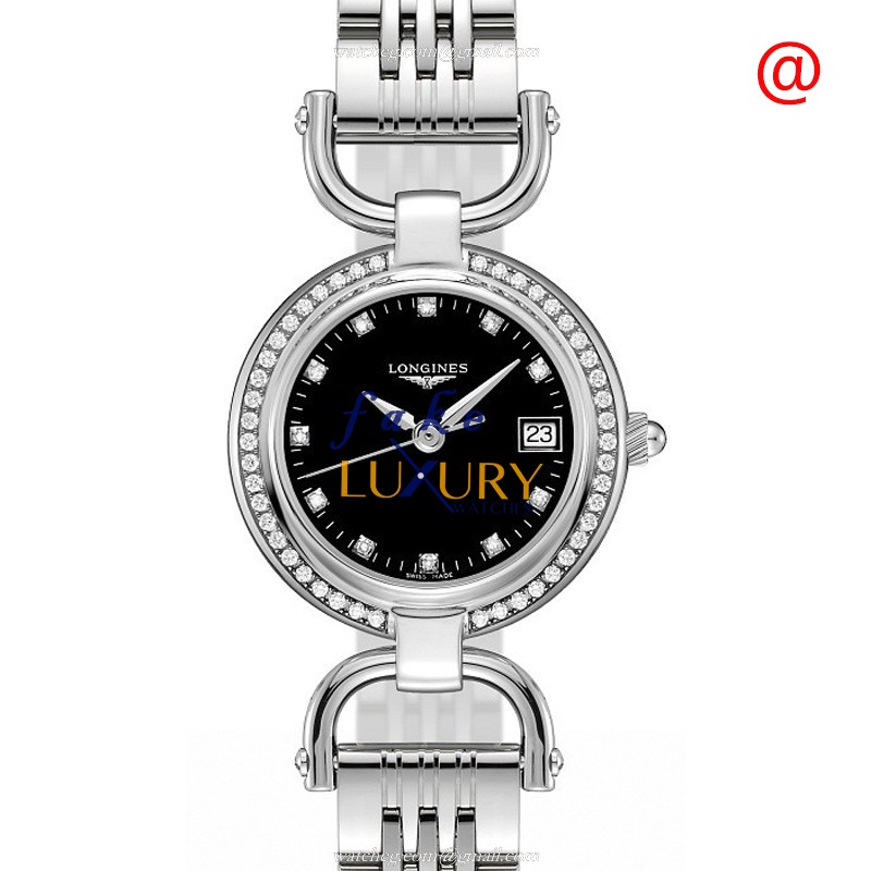 Longines L6.130.0.57.6 Equestrian Quartz Stainless Steel Diamonds Black Dial Replica Watch