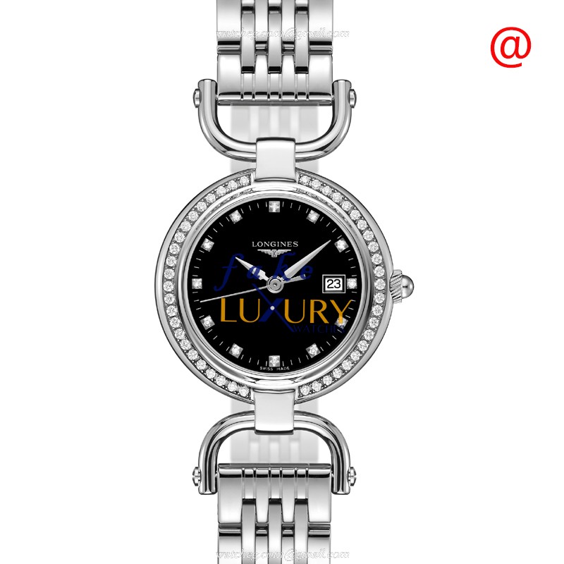 Longines L6.131.0.57.6 EQUESTRIAN Quartz Stainless Steel & Diamonds Replica Watch, 30mm Case, Black - Luxury Replica Watch