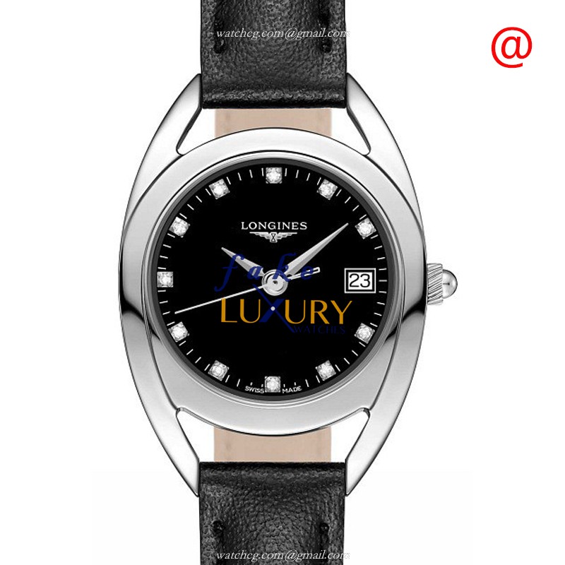 Longines L6.136.4.57.0 Equestrian Quartz Stainless Steel Black Leather Replica Watch
