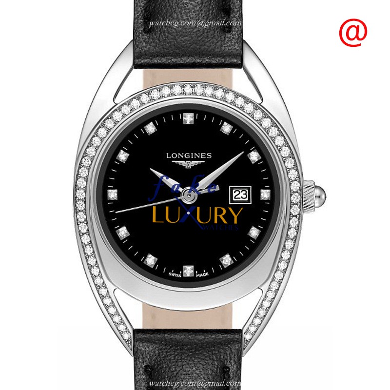 Longines L6.137.0.57.0 Equestrian Replica Watch, Quartz Movement, Black Dial, Steel & Diamonds Case