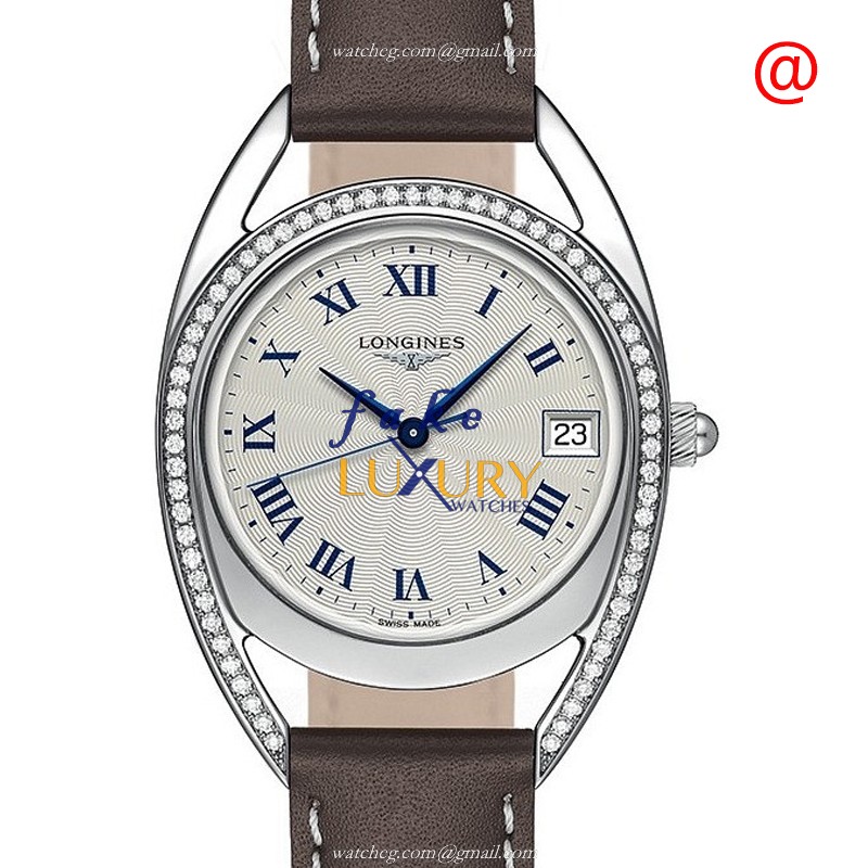 Longines L6.138.0.71.2 Equestrian Quartz Stainless Steel & Diamonds Silver Dial Brown Leather - Luxury Replica Watch