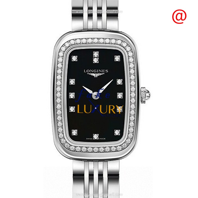 Longines L6.140.0.57.6 Equestrian Replica Watch Black Dial Silver Stainless Steel Diamonds Quartz