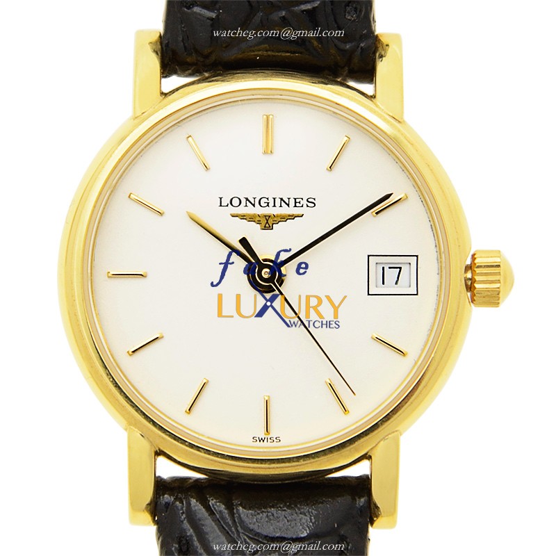 Longines L7.490.6.12.2 Replica Watch White Dial Gold-Plated Steel Case Quartz Movement Leather Strap